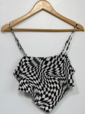 NWOT H&M Divided Warped Checkerboard Handkerchief Cami Top Black & White Size M